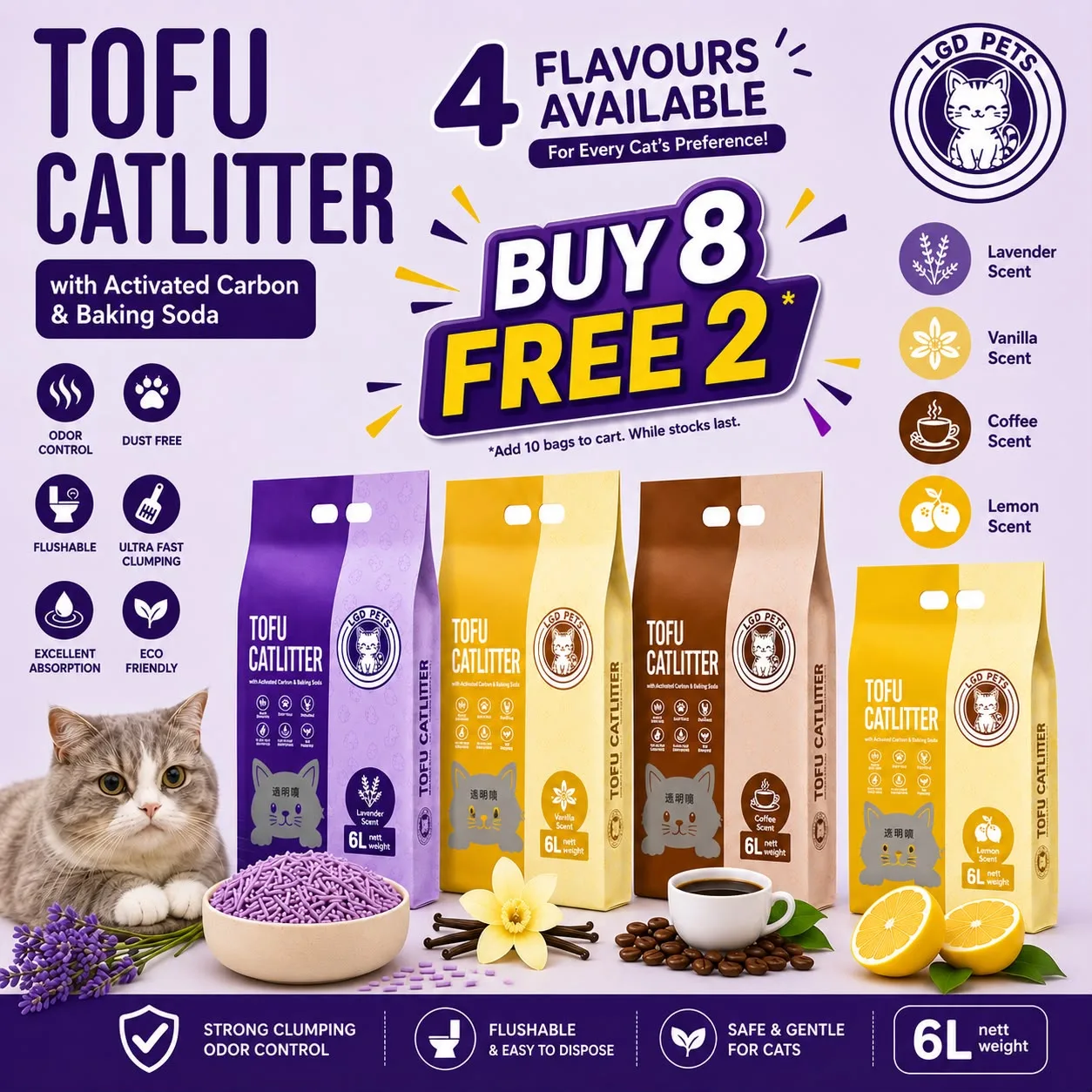 LGD PETS Tofu Cat Litter Pasir Kucing 6L / 1.6KG x10 1Box